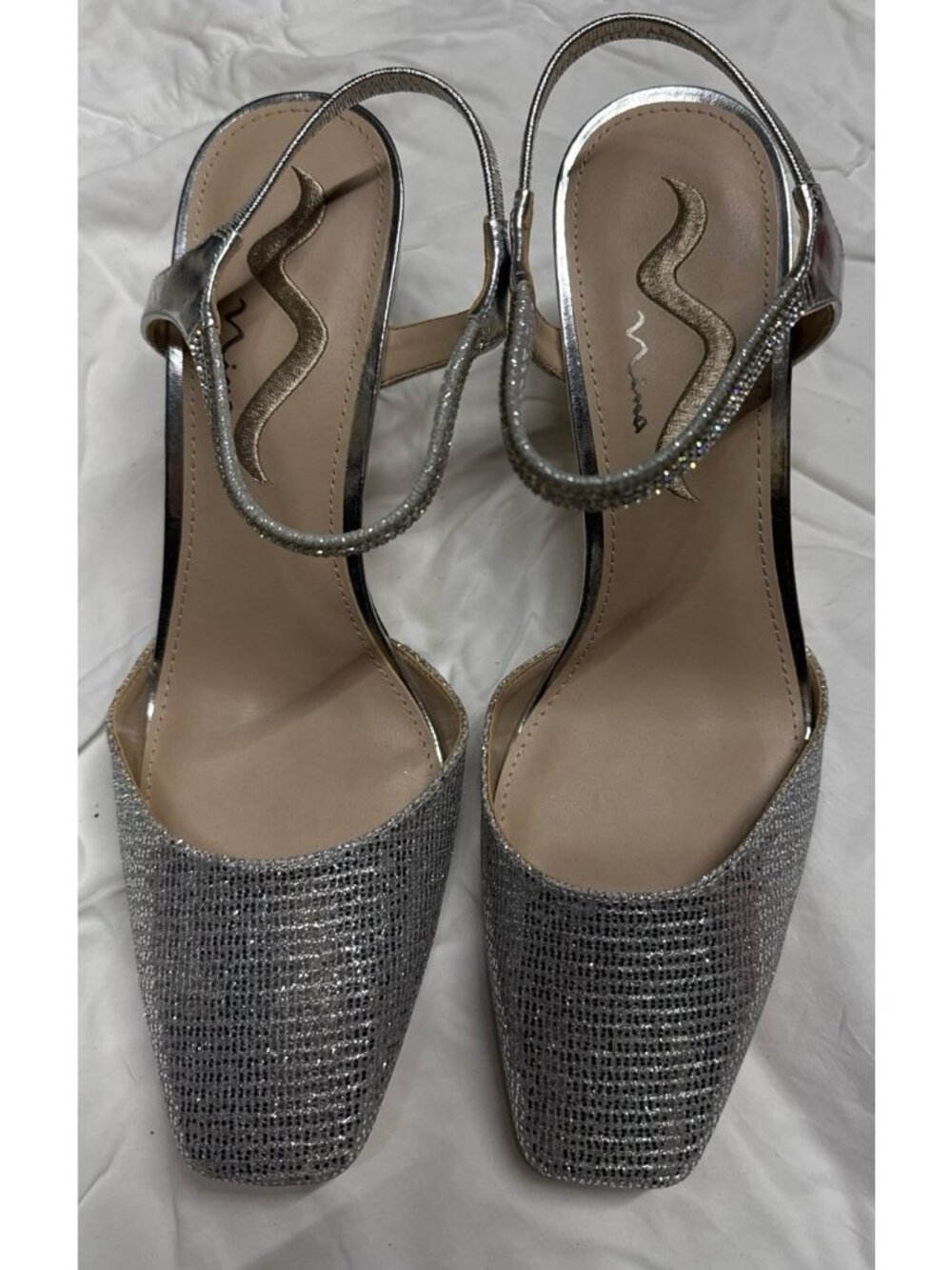 Nina Silver Glitter Sparkle Heels with Ankle Strap